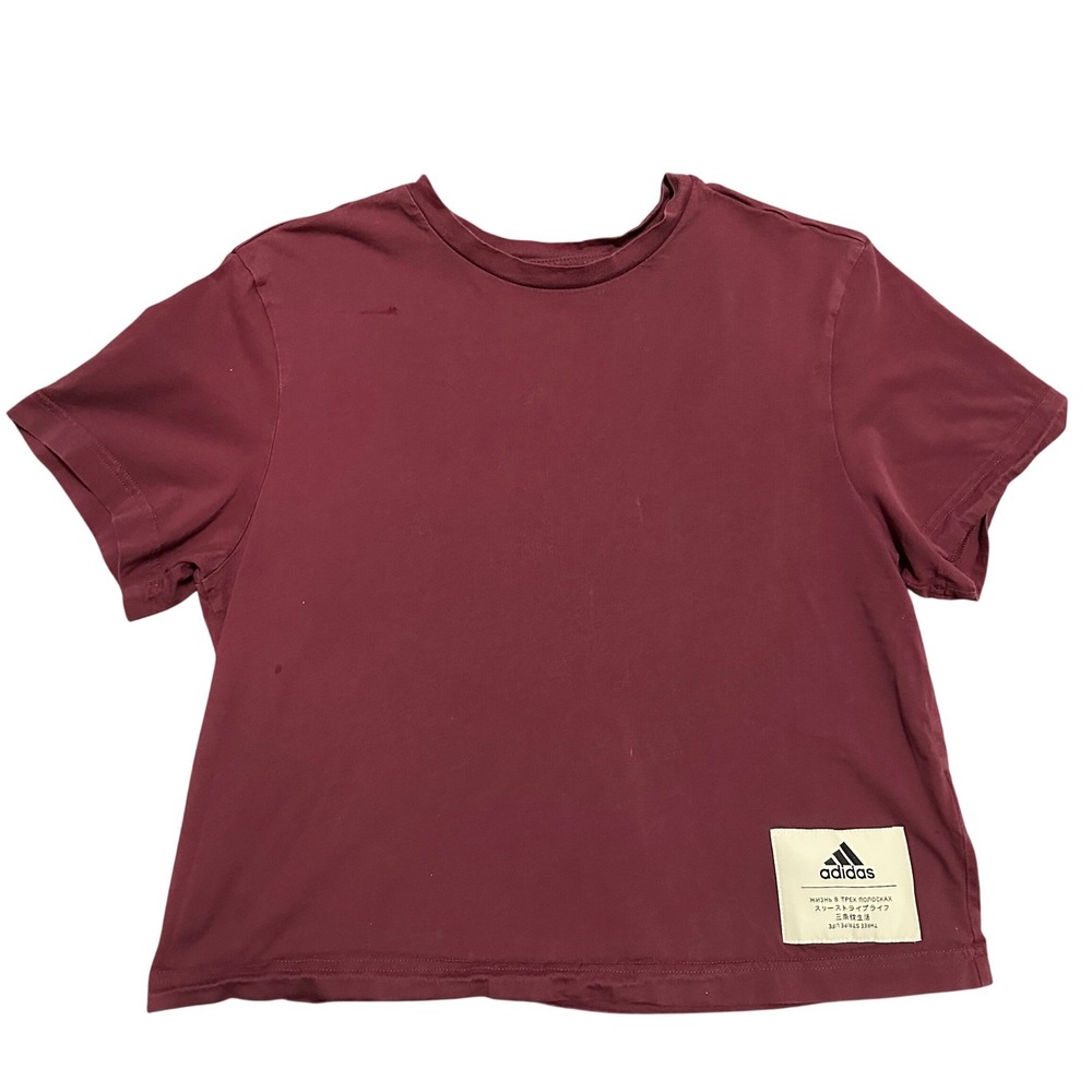 Adidas Maroon Boxy Crop Tee Short Sleeve Three Stripe Life T-Shirt Women's S